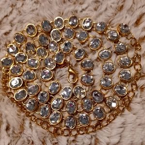 NWOT Goldtone & Clear Rhinestone Jeweled Chain Belt - 43" Long